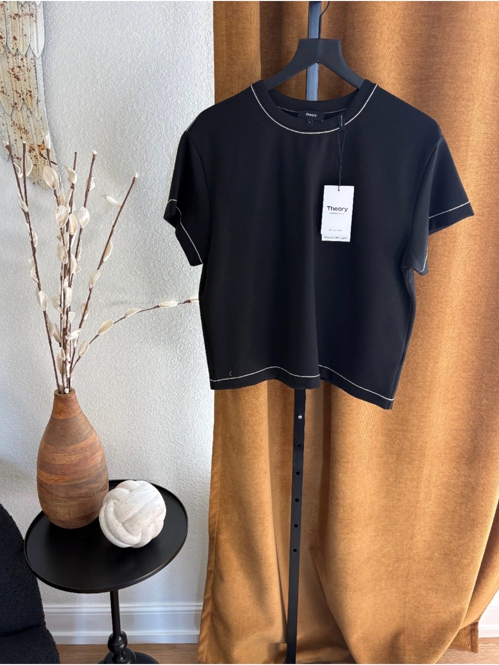 Theory Black Short Sleeve Tee with Contrast Stitching